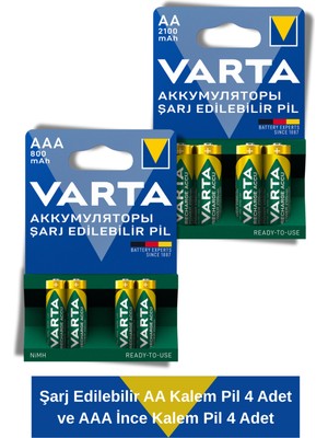Varta Power Şarj Edilebilir Aa Kalem Pil 4 Adet ve Aaa Ince Kalem Pil 4 Adet