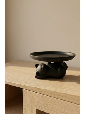 Pamuk's Design Siyah Kedi Figürlü Sunumluk Banyo Sabunluk, Kahvaltı Tabağı, Takı Organizeri, Mumluk 14 x 14 cm