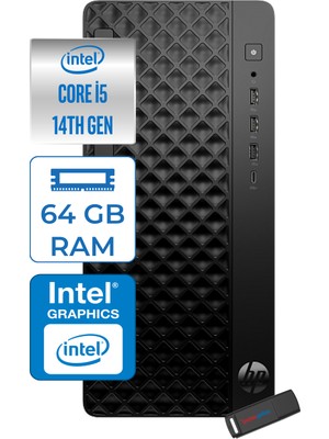 Hp Prodesk 2 Tower G1I Intel I5 14400 4,7 Ghz 64GB Ddr5 512GB SSD Intel® UHD Graphics 730 WIN11PRO Mini Tower Masaüstü Bilgisayar B70VQATP22+ZETTAUSBBELLEK