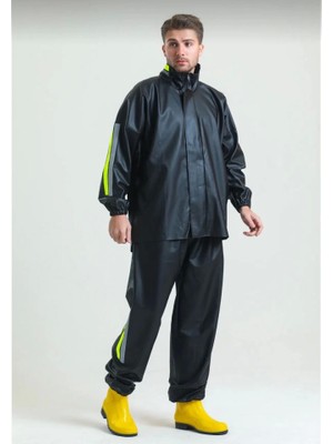 Etiler Collection Unisex Tam Kalıp Motorcu Kurye Su Gecirmez Yağmurluk Takım - Siyah