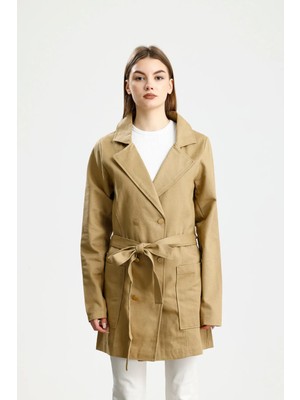 Pamuklu Gabardin Kruvaze Fıt Ceket Hardal