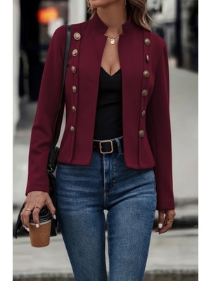 Etiler Collection Kadın Uzun Kollu Hakim Yaka Yanlardan Düğmeli Kısa Süet Ceket