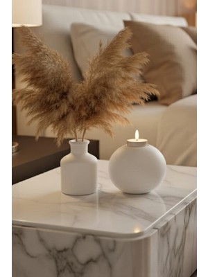 Safir Design El Yapımı Dekoratif Mumluk ve Vazo Seti - Kurutulmuş Pampas Hediyeli Minimalist Tasarım