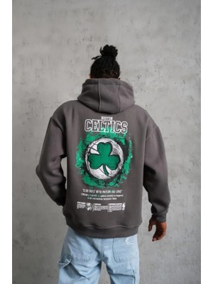 Etiler Collection Erkek Baskılı Kapüşonlu ve Kordon Ipli Sweat - Gri