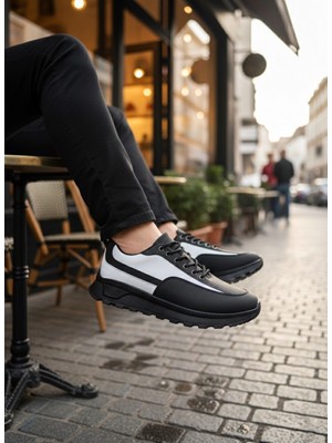 Ebrus Trend ET0246 Siyah Beyaz Parçalı Bağcıklı Yüksek Taban Günlük Erkek Ayakkabı