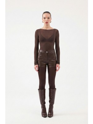 Holly Lolly Kayık Yaka Ultra Soft Nikki Kaşmir Bluz Kahve