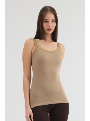 Malabadi Kadın Vizon Kalın Askılı Dantelli Micro Modal Fitilli Kaşkorse Atlet 1018