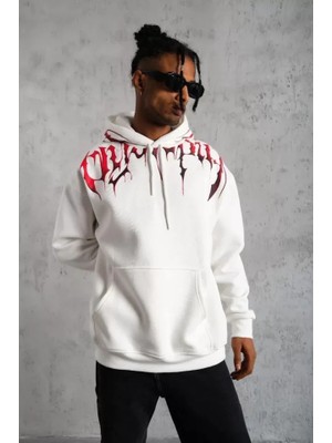 Etiler Collection Erkek Ön ve Arka Baskılı Kapüşonlu 3 Iplik Sweatshirt - Beyaz