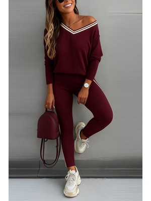 Etiler Collection Kadın Uzun Kollu Tek Omuzu Açık Detaylı Viskon Iki Iplik Bluz ve Pantolon Ikili Takım