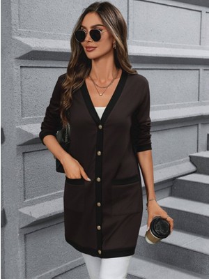 Etiler Collection Kadın Uzun Kollu Cepli Önden Düğmeli Uzun Modal Ceket Hırka