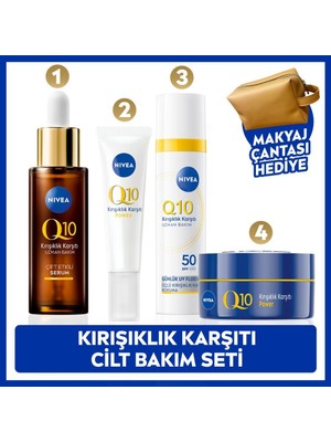 Nivea Q10 SPF50 Güneş Koruyucu Yüz Kremi 40ML, Kırışıklık Karşıtı Serum, Göz ve Gece Kremi, Çanta Hediye