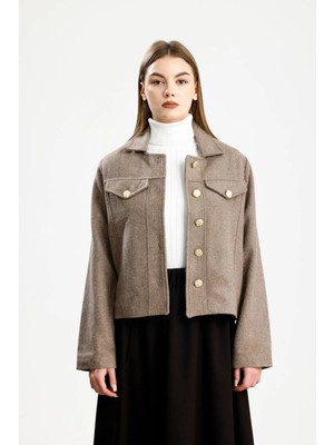 Pamuklu Kaşe Fıt Ceket Vizon