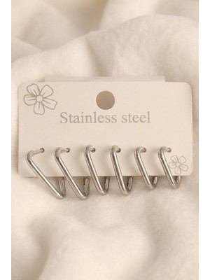 Lykos Çelik Gümüş Renk Üçgen Model Kadın Küpe Seti