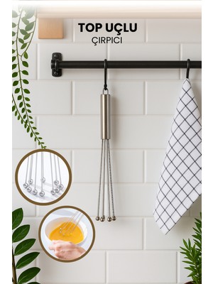 Orvila Paslanmaz Çelik Top Uçlu Çırpıcı - Sos Karıştırıcı - Kek Yumurta Çırpıcı - Krom Saplı