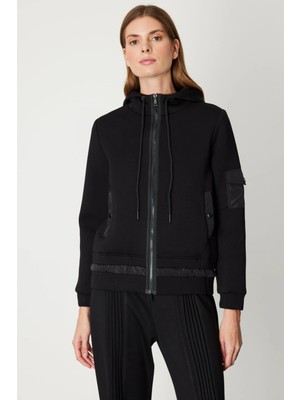 On Fashion Kadın Kapüşonlu Cepli Siyah Mont 60703