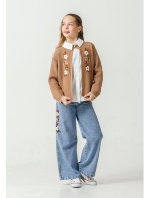 Çiçek Nakışlı Gömlekli Üçlü Kız Takım