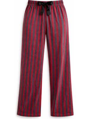 Premium Fransız Kadife Bordo Çizgili Kadın Pijama Altı Rahat Kalıp