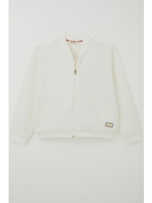 Breeze Kız Çocuk Hırka Fermuarlı Arma Detaylı 9-14 Yaş, Ekru