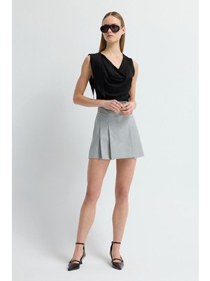 Adl Pileli Mini Etek Gri 12742952008