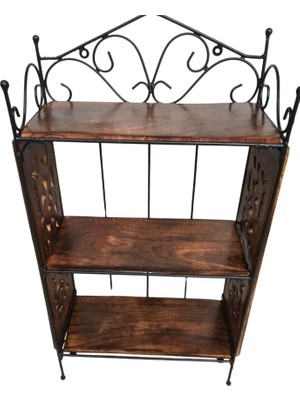 Otantik Çarşı Ahşap Ferforje Duvar Rafı 32X14X59 Cm.
