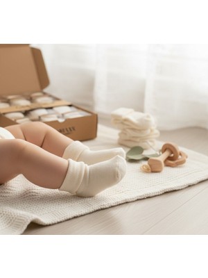 Bebeva Baby 5’li Paket Yumuşak Dokulu Pamuklu Bebek Çorap Seti - Ekru
