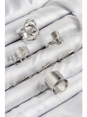 Vice Avm Pirinç Yaprak Model Gümüş Renk Kadın Yüzük Kombin Set - TJ-BYK3818 TG-V 10476