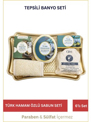 Lawin 5'li Hediye Banyo Seti – Türk Hamam Zeytinyağlı Sabun ve Kabak Lifli Kese - Tepsili