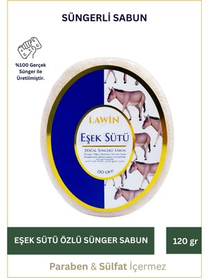 Lawin Eşek Sütü Özlü Doğal Süngerli Sabun – Banyo Süngeri Lif, Peeling Etkili, Zengin Köpük