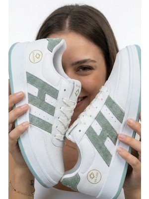 Solazer Kadın Leopar Desenli Sneaker Günlük Yeşil Spor Ayakkabı