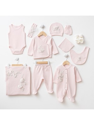 Eda Baby Ithal Dantelli 10'lu Organik Hastane Çıkış Seti %100 Pamuk Yenidoğan Kız Bebek