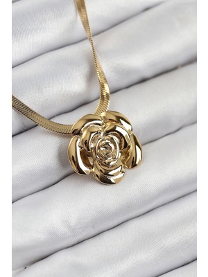 Vice Avm 316L Çelik Gül Figürlü İtalyan Zincir Model Gold Renk Kadın Kolye  TG-VİCE10513 TG-V 10702