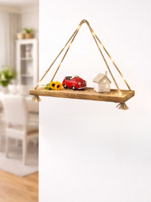 Brothers Craft Halatlı Ahşap Duvar Rafı Tekli – Rustik Dekoratif Raf, El Yapımı Jüt Ipli Çam Raf