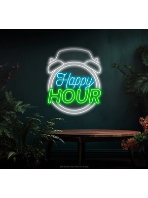 Biz Bu İşin Keyif Kısmındayız Happy Hour Yazılı Saat Figürlü Neon Tabela