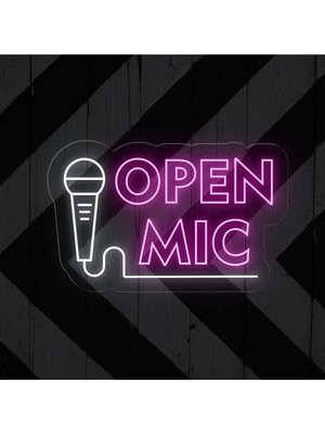 Biz Bu İşin Keyif Kısmındayız Open Mıc Yazılı ve Şekilli Neon Tabela