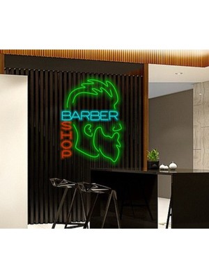 Biz Bu İşin Keyif Kısmındayız Barber Shop Yazılı ve Şekilli Neon Tabela