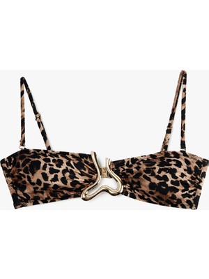 Koton Aksesuarlı Leopar Desenli Straplez Bikini Üstü