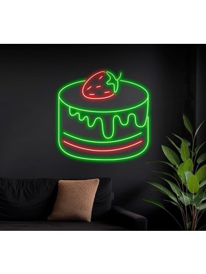 Biz Bu İşin Keyif Kısmındayız Çilekli Pasta Figürlü Neon Tabela