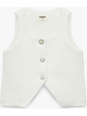 Koton Kolsuz Kare Yaka Düğmeli Crop Tüvit Bluz