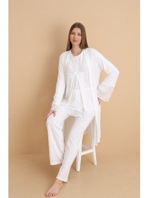 Lorian's 4022 Özel Tasarım Uzun Kollu Lohusa Pijama Takımı 3'lü Set