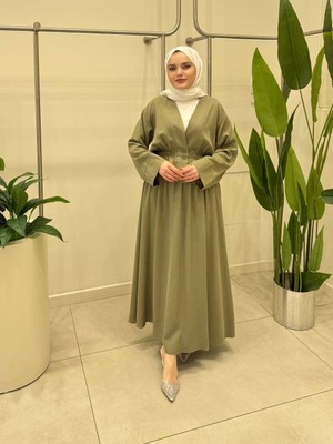 Molly Nelly Kadın Crop Kimono V Yaka Bluz Etekli Tesettür Takım