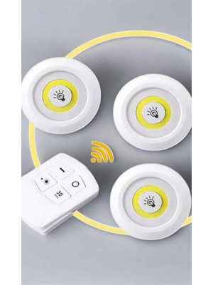 Astraltech Led Lamba 3'lü Uzaktan Kumandalı Yapışkanlı Beyaz Işık