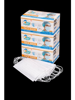 Bey Mask BEYMASK 3 Katlı Full Ultrasonik Telli Cerrahi Maske – Beyaz Renk (50’li x 3 Kutu / 150 Adet)