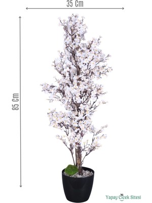 Yapay Çiçek Sitesi Yapay Mini Çiçekli Sakura Kayısı Ağacı 85 cm Beyaz