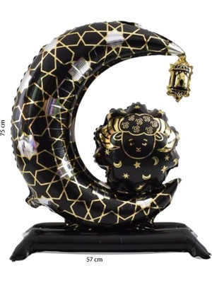 Pandoli Siyah Renk Ayakta Durabilen Ramazan Ay Yıldız Kandil Temalı Folyo Balon 75X57 cm 1 Adet