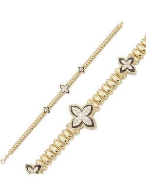 Lilarote Pırlanta 14 Ayar Siyah Mineli Yonca Bileklik