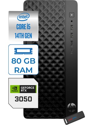 Hp Prodesk 2 Tower G1I Intel I5 14400 4,7 Ghz 80GB Ddr5 4tb SSD 6GB/RTX3050 WIN11HOME Mini Tower Masaüstü Bilgisayar B70VQAT23H30+ZETTAUSBBELLEK