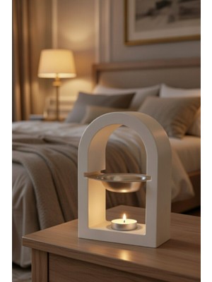 Safir Design Modern Kemer Buhurdanlık ve Uçucu Yağ Seti - El Yapımı Beyaz Buhurdanlık ve Özel Yağ Hediyesi