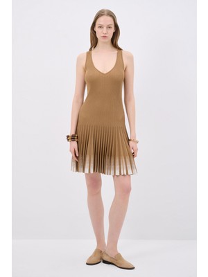 Adl V Yaka Triko Elbise Camel 12445180000