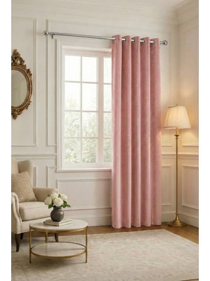 Bercem Home Kadife Dokulu Fon Perde - Pudra - Kuş Gözlü Dikim - (Rustik Için)