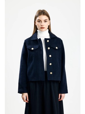Pamuklu Kaşe Fıt Ceket Lacivert